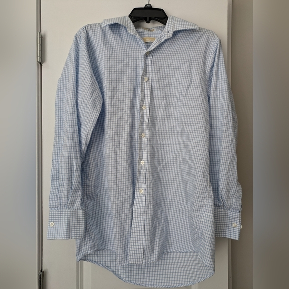 Michael Kors Mens Blue White Plaid Button Down Long Sleeve Shirt - Picture 1 of 8